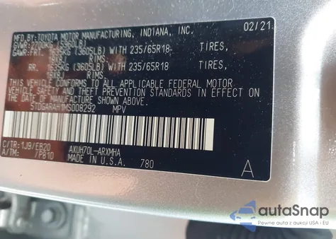 2021 Toyota Highlander Hybrid Xle z USA, uszkodzony, nr VIN 5TDGARAH1MS008292